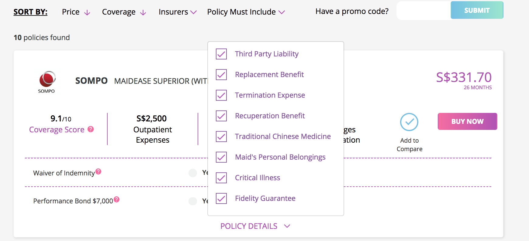 Compare Maid Insurance Singapore